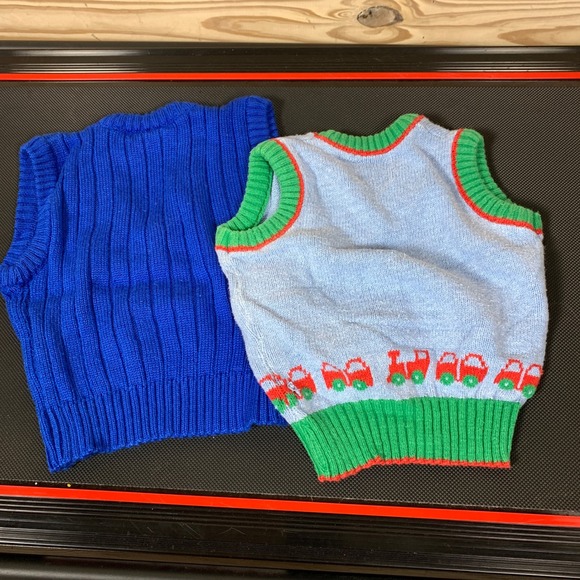 J.G. Hook Ritestrings Sweater Vest Kids 2T Blue Train Knit Vintage Lot of 2 - Picture 4 of 6